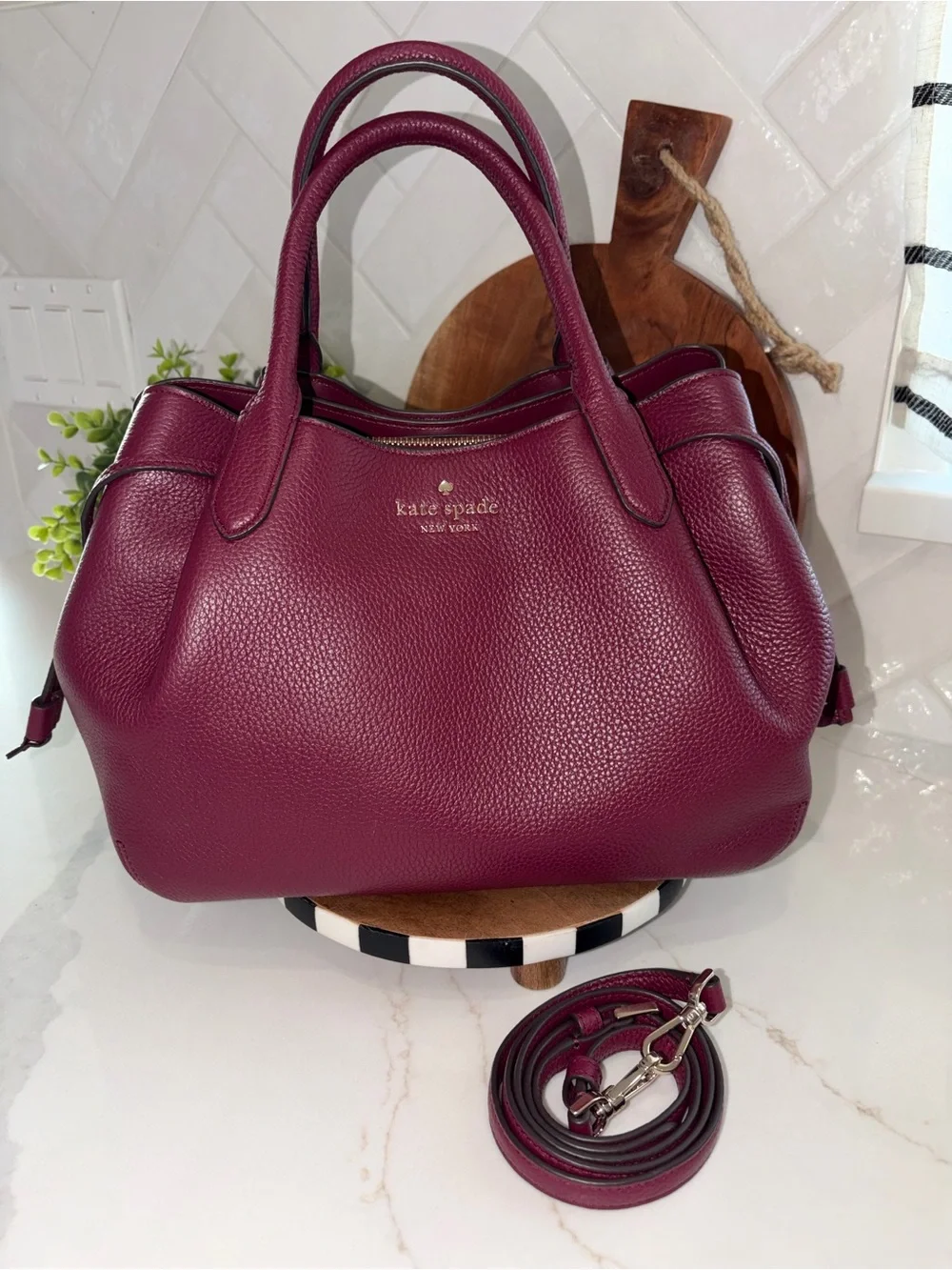 Kate Spade Large Dumpling Satchel Blackberry Preserves maroon cranberry bag